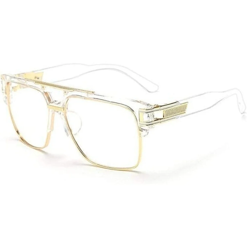 Sunglasses Clear Frame Gold Accents Hip Hop Fashion Men Street Wear Lentes Gafas